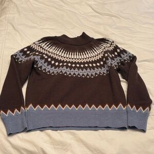 Brown and Blue Patterned Turtleneck Sweater